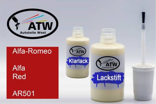 Alfa-Romeo, Alfa Red, AR501: 20ml Lackstift + 20ml Klarlack - Set, von ATW Autoteile West.